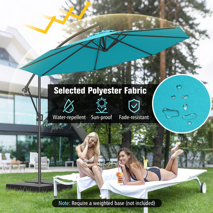 10 Feet Offset Hanging Umbrella, With Base And Tilt, Turquoise Outdoor Umbrellas at Gallery Canada