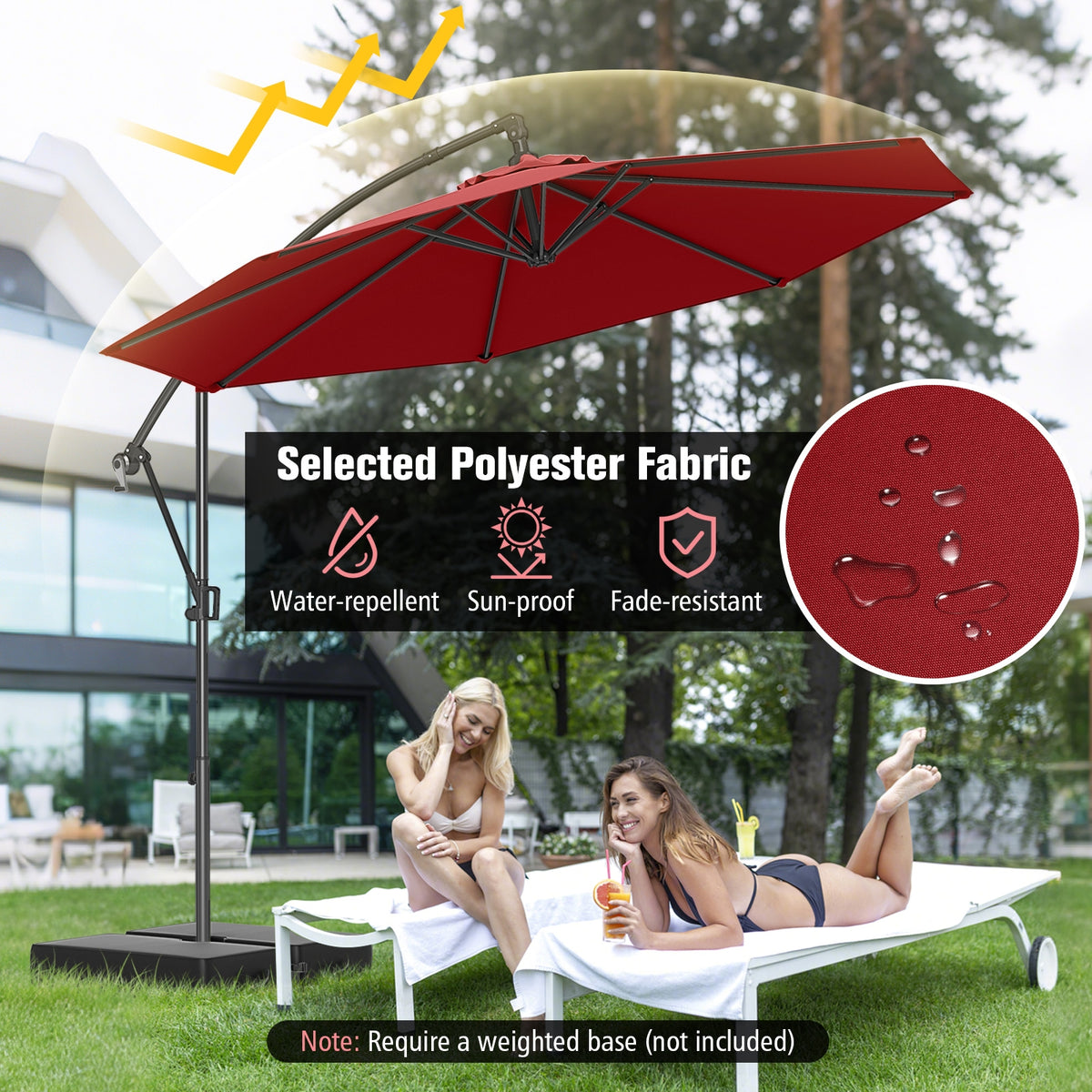 10 Feet Offset Hanging Umbrella, With Base And Tilt, Wine Outdoor Umbrellas at Gallery Canada