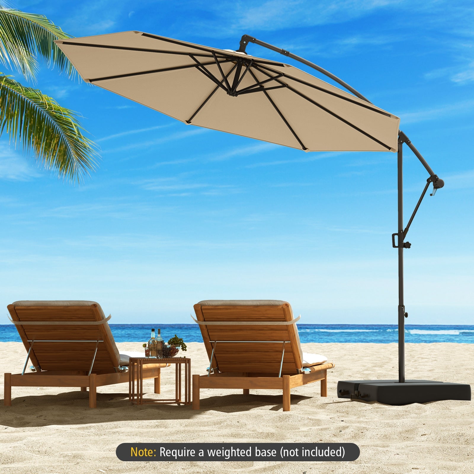 10 Feet Offset Hanging Umbrella, With Base And Infinite Tilt, Beige Outdoor Umbrellas at Gallery Canada