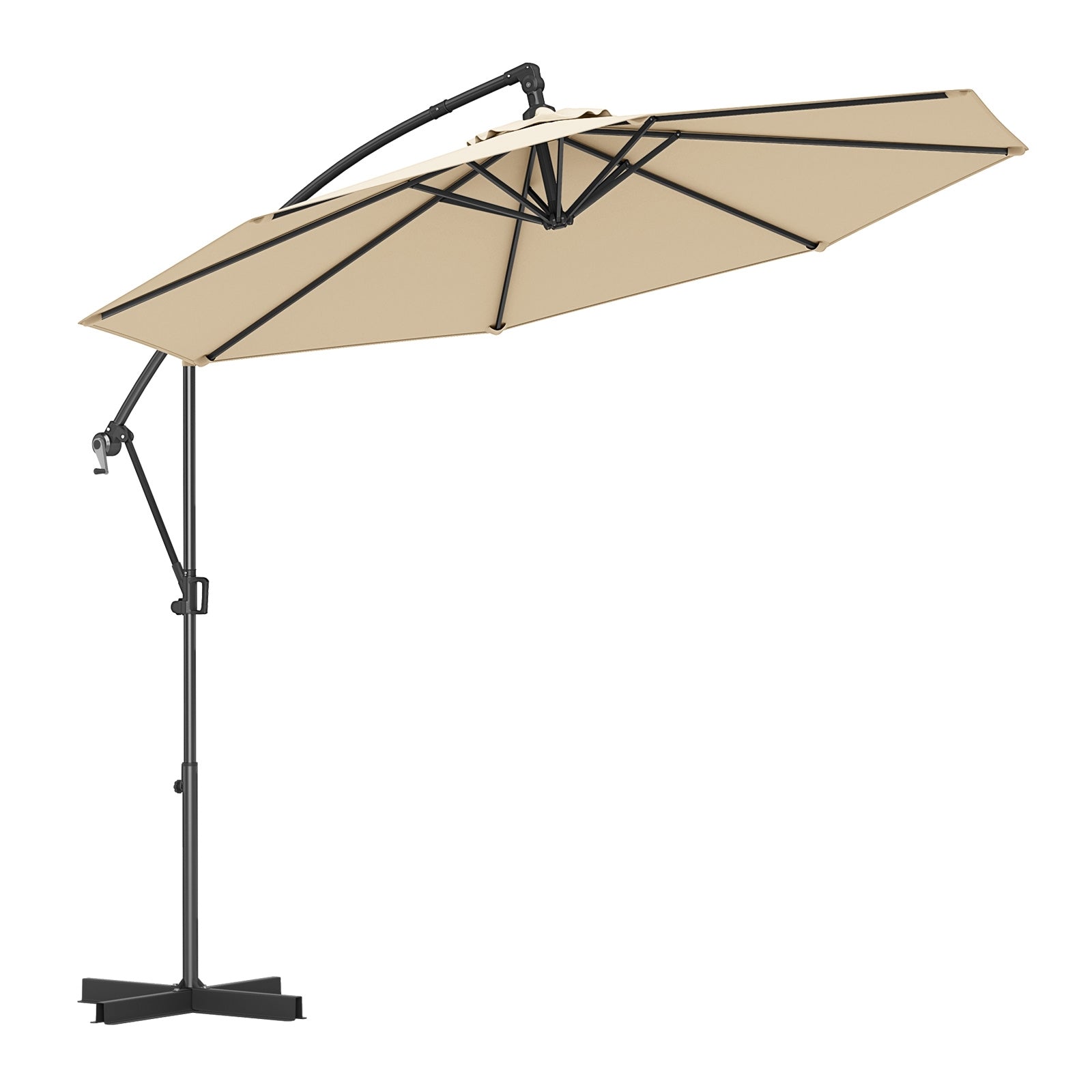 10 Feet Offset Hanging Umbrella, With Base And Infinite Tilt, Beige Outdoor Umbrellas at Gallery Canada