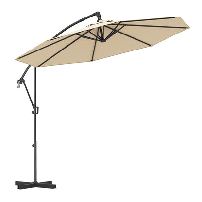 10 Feet Offset Hanging Umbrella, With Base And Infinite Tilt, Beige Outdoor Umbrellas Beige at Gallery Canada