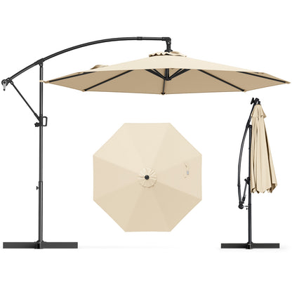 10 Feet Offset Hanging Umbrella, With Base And Infinite Tilt, Beige Outdoor Umbrellas at Gallery Canada