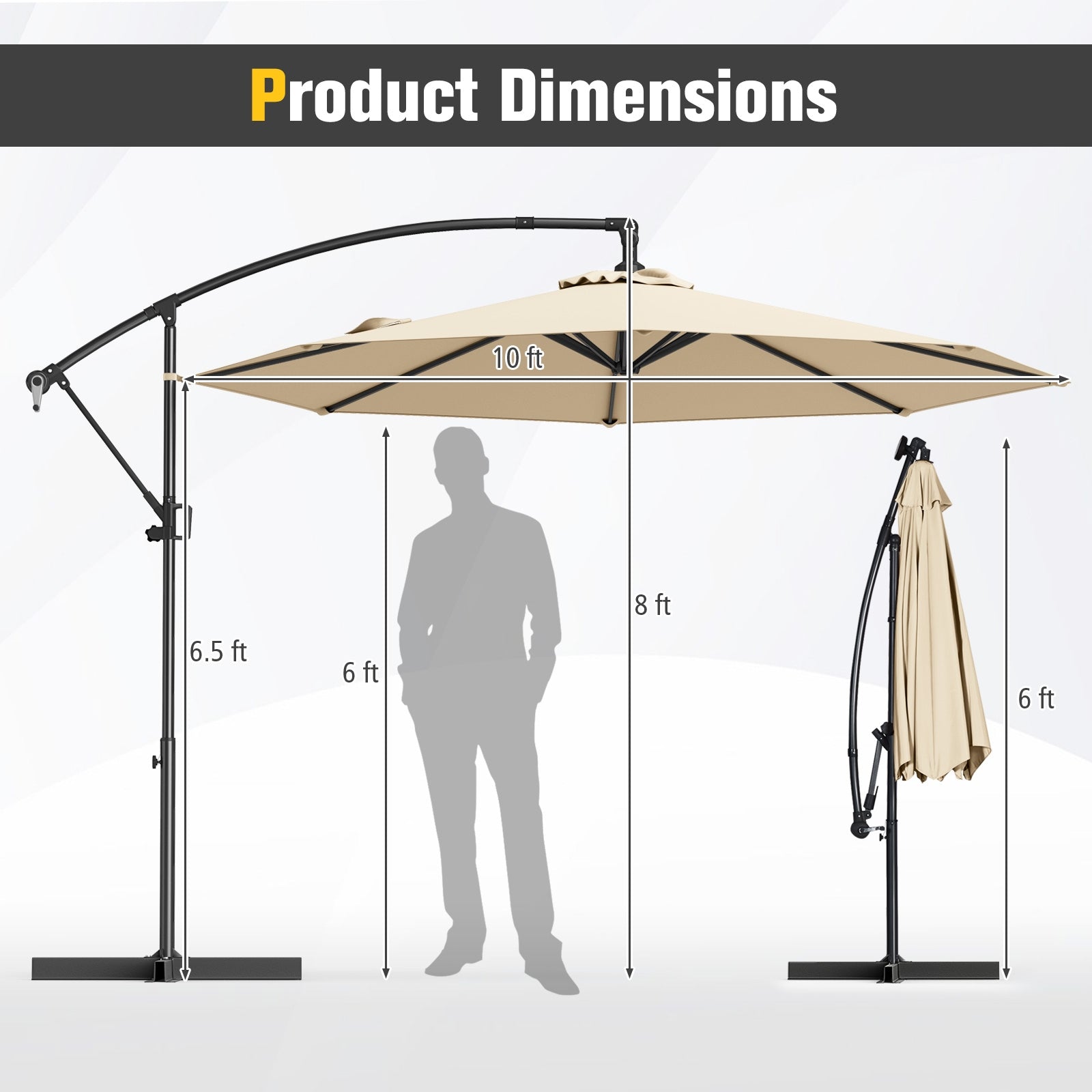 10 Feet Offset Hanging Umbrella, With Base And Infinite Tilt, Beige Outdoor Umbrellas at Gallery Canada
