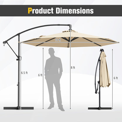 10 Feet Offset Hanging Umbrella, With Base And Infinite Tilt, Beige Outdoor Umbrellas at Gallery Canada