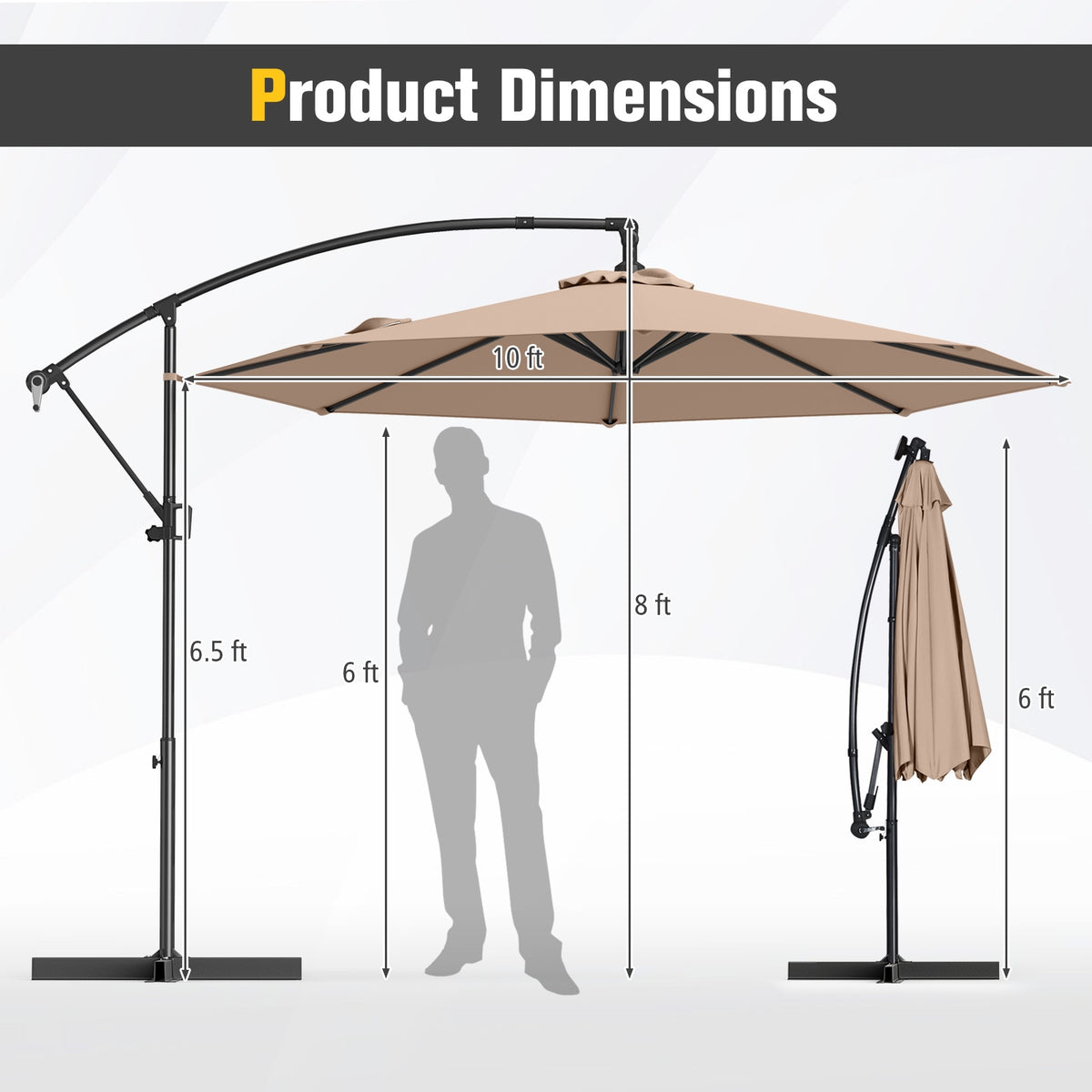10 Feet Offset Hanging Umbrella, Coffee Outdoor Umbrellas at Gallery Canada