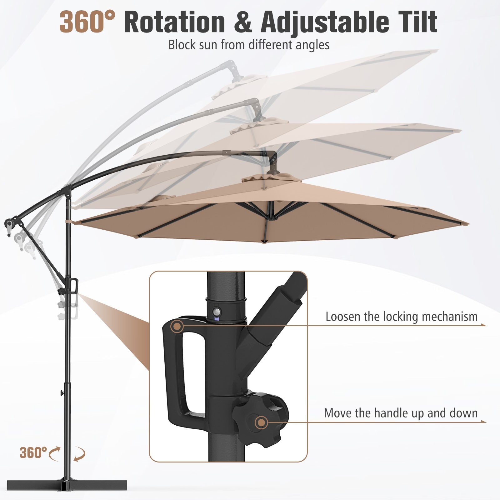 10 Feet Offset Hanging Umbrella, Coffee Outdoor Umbrellas at Gallery Canada