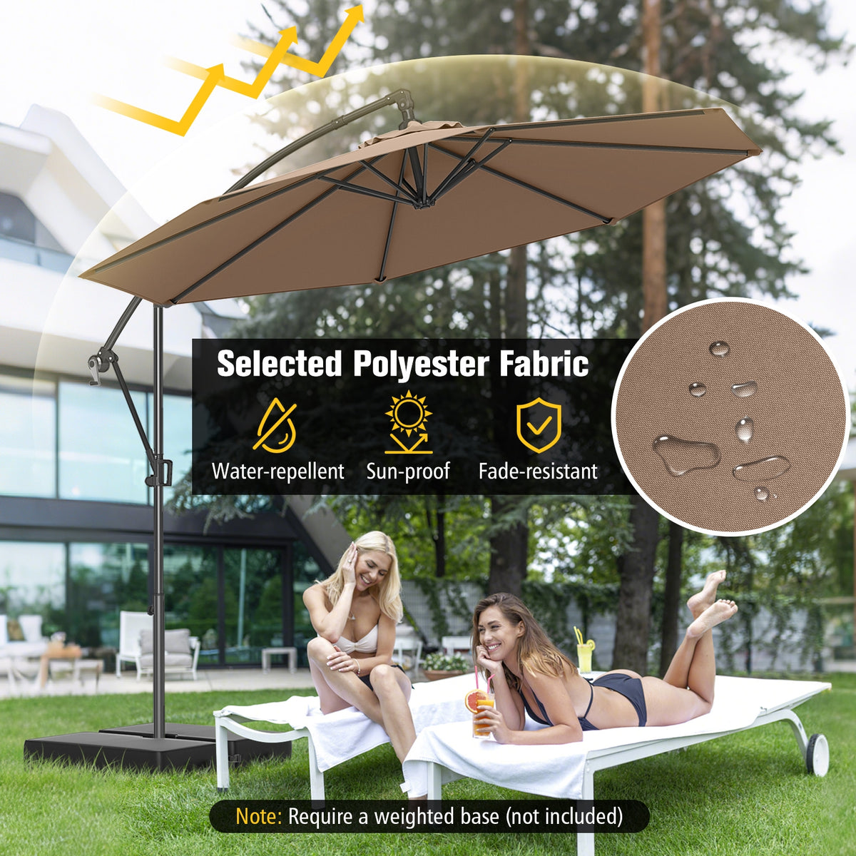 10 Feet Offset Hanging Umbrella, Coffee Outdoor Umbrellas at Gallery Canada