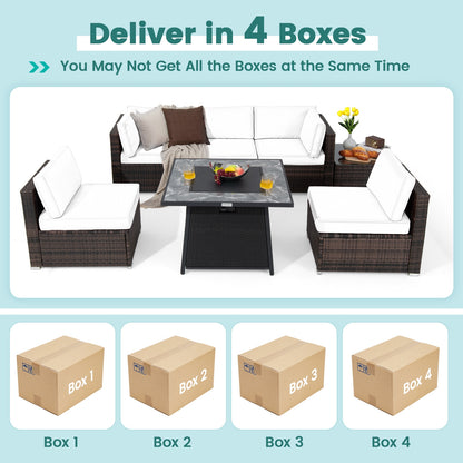 7 Piece Patio Set, 35 Inches 50000 BTU Propane Fire Pit Table, Red Patio Dining Sets at Gallery Canada