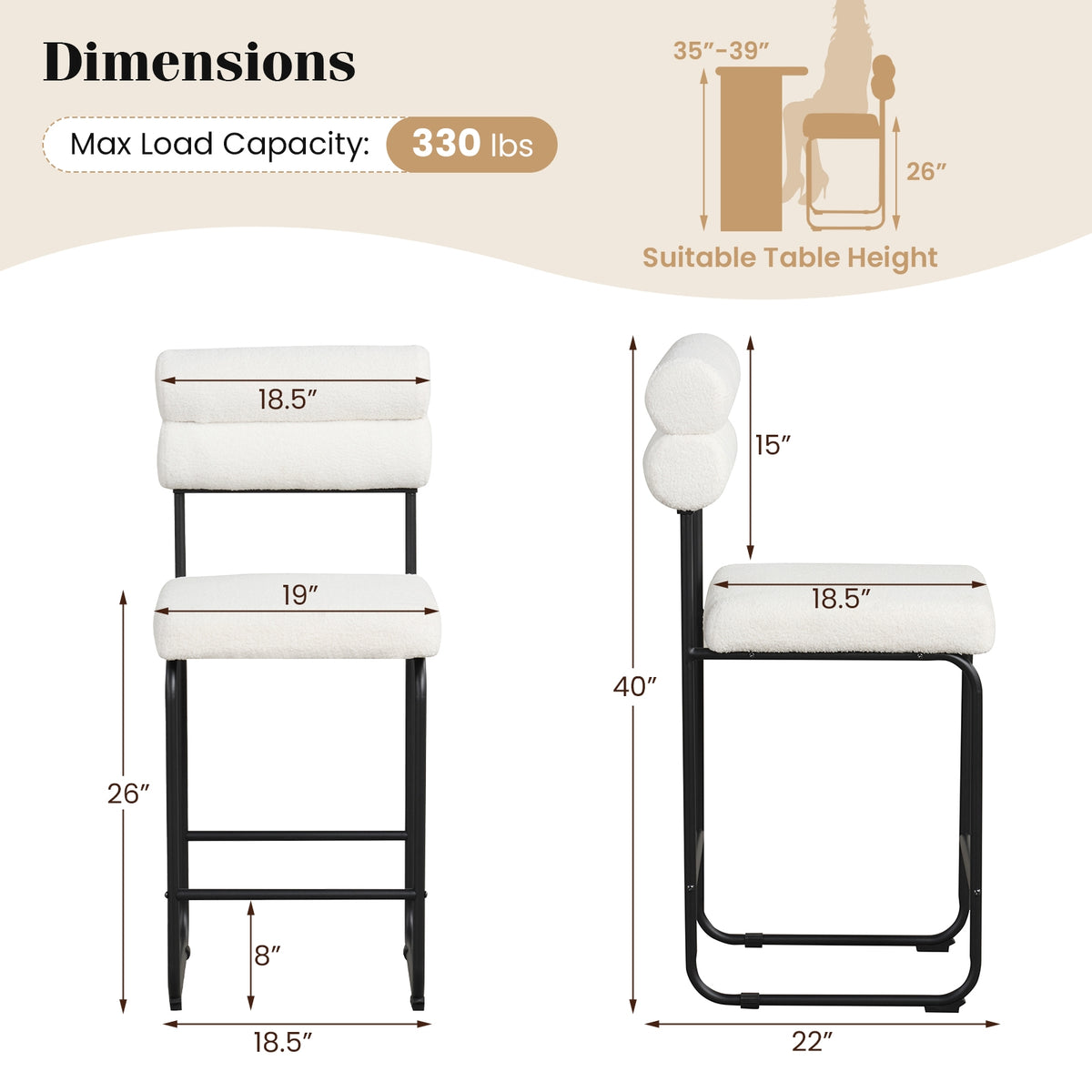 26 Inch Counter Height Bar Stools, Set of 2, White Bar Stools at Gallery Canada