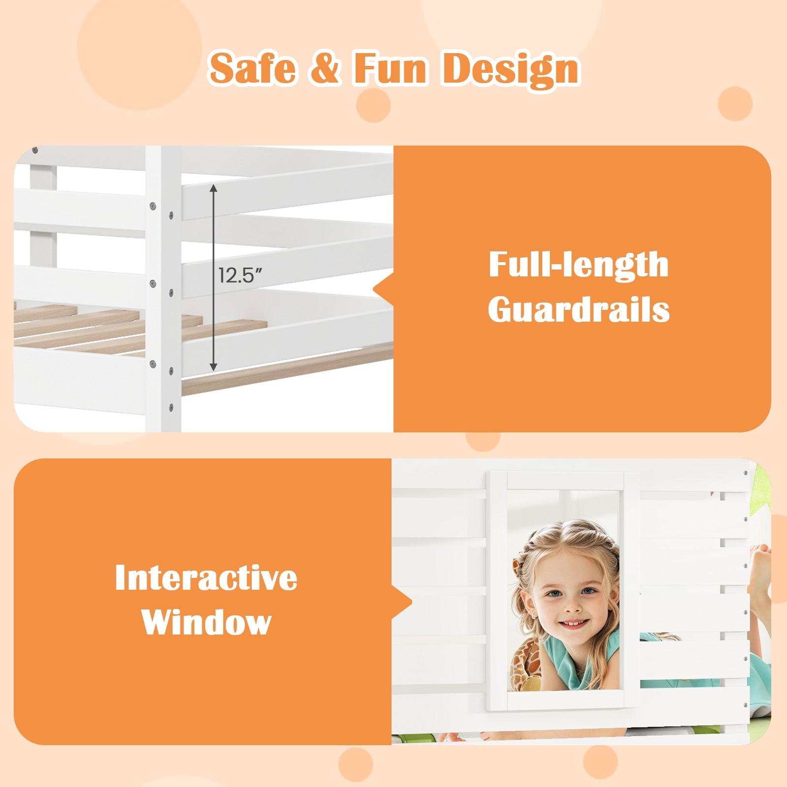 Twin Over Twin Bunk Bed With Roof, Guardrails, White Bunk Bed Frame at Gallery Canada