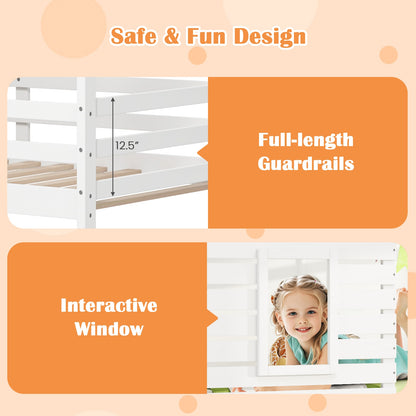 Twin Over Twin Bunk Bed With Roof, Guardrails, White Bunk Bed Frame at Gallery Canada