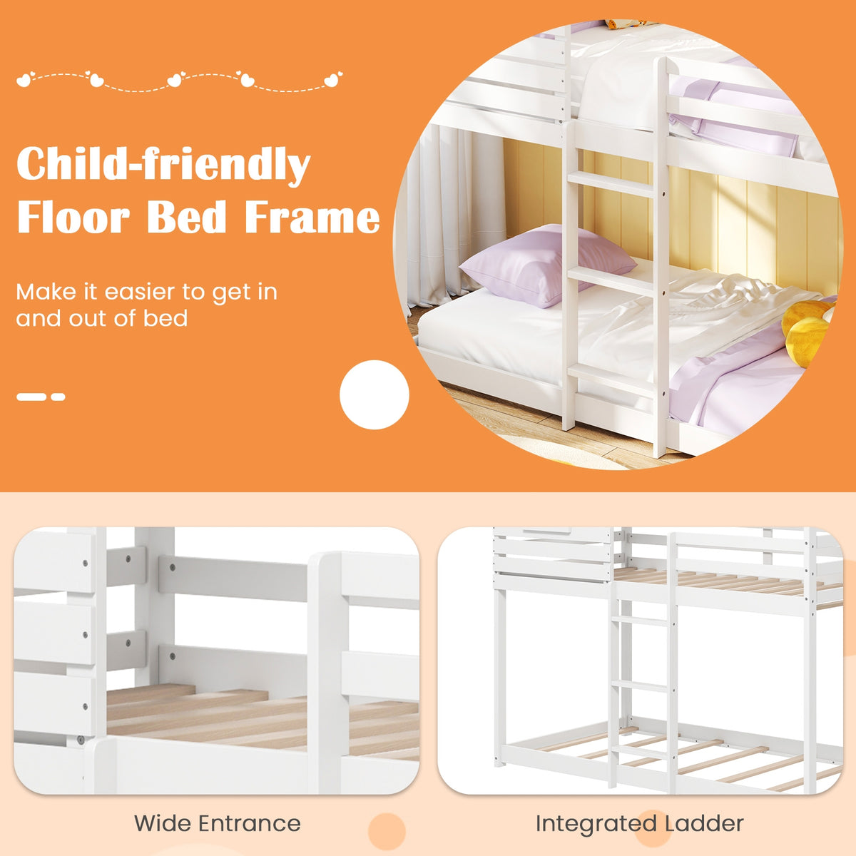 Twin Over Twin Bunk Bed With Roof, Guardrails, White Bunk Bed Frame at Gallery Canada