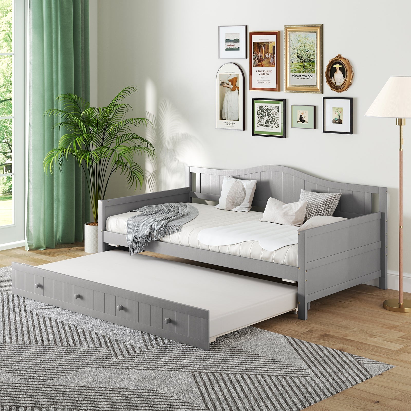 Twin Size Daybed With Trundle, Slats Support, Gray Trundle Bed Frame at Gallery Canada
