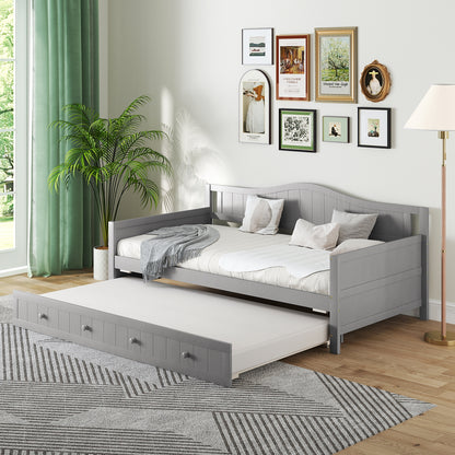 Twin Size Daybed With Trundle, Slats Support, Gray Trundle Bed Frame at Gallery Canada