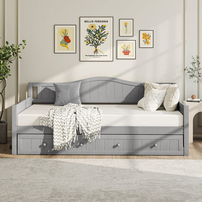 Twin Size Daybed With Trundle, Slats Support, Gray Trundle Bed Frame at Gallery Canada