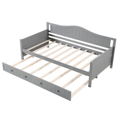 Twin Size Daybed With Trundle, Slats Support, Gray Trundle Bed Frame Gray at Gallery Canada