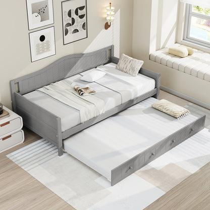 Twin Size Daybed With Trundle, Slats Support, Gray Trundle Bed Frame at Gallery Canada