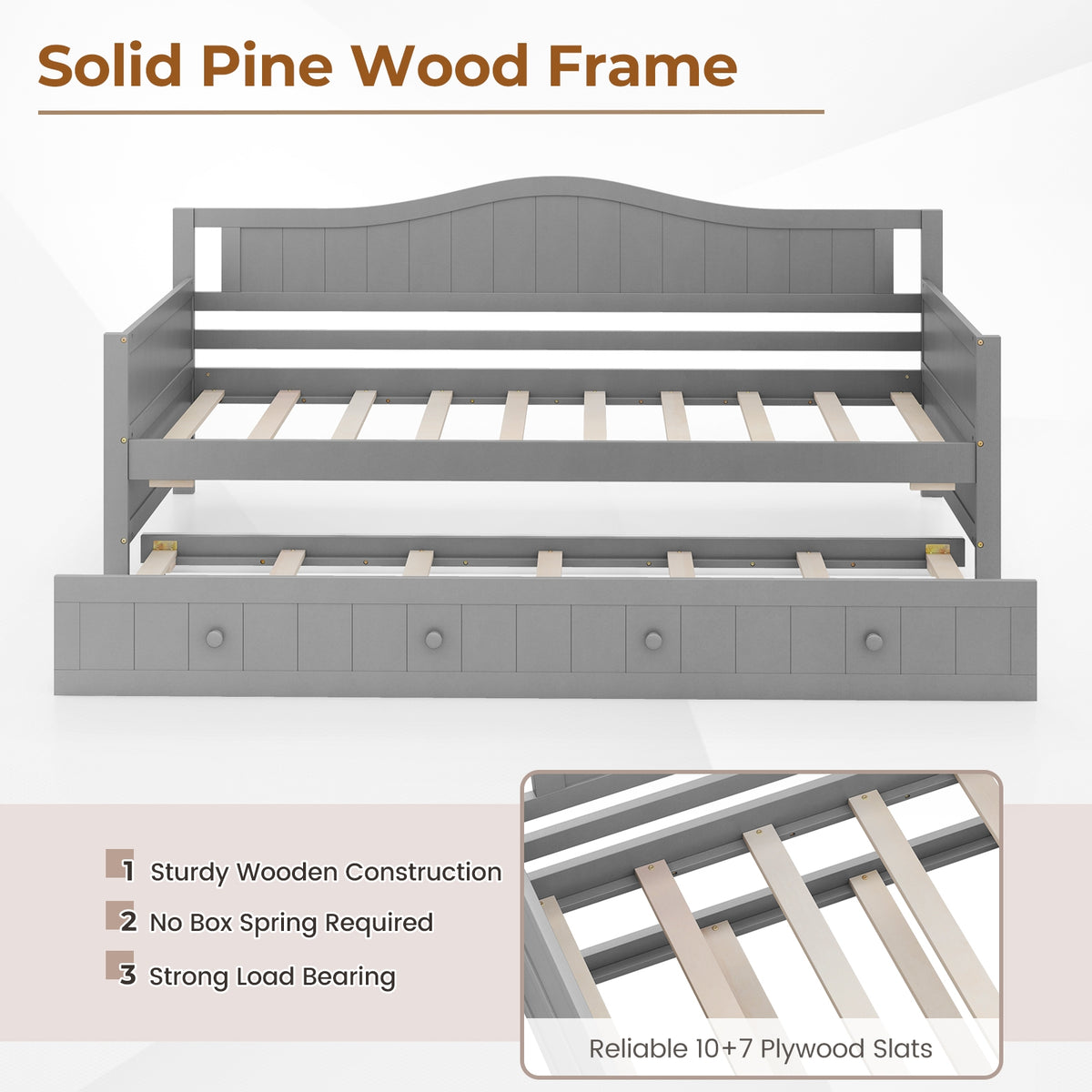 Twin Size Daybed With Trundle, Slats Support, Gray Trundle Bed Frame at Gallery Canada