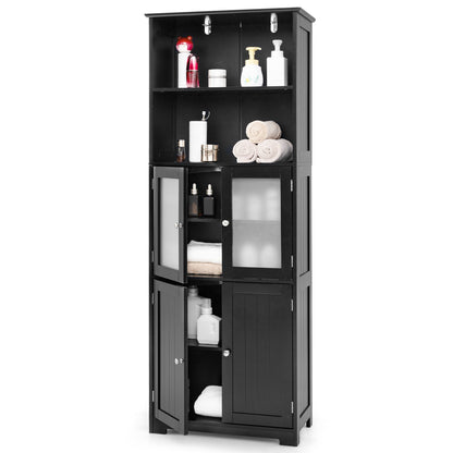 6-Tier Freestanding Bathroom Cabinet, Adjustable Shelves, Black Floor Cabinets Black at Gallery Canada