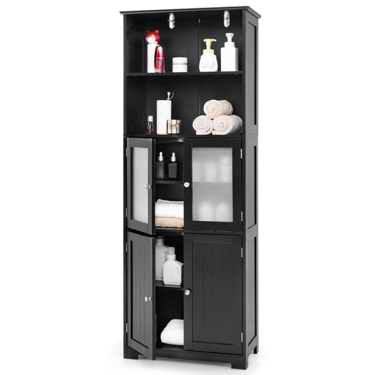 6-Tier Freestanding Bathroom Cabinet, Adjustable Shelves, Black Floor Cabinets Black at Gallery Canada