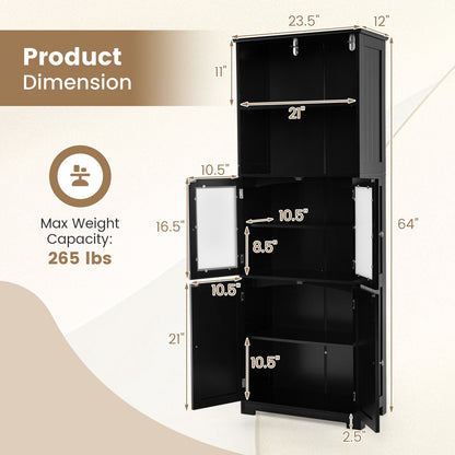 6-Tier Freestanding Bathroom Cabinet, Adjustable Shelves, Black Floor Cabinets at Gallery Canada