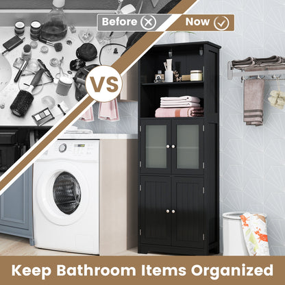 6-Tier Freestanding Bathroom Cabinet, Adjustable Shelves, Black Floor Cabinets at Gallery Canada