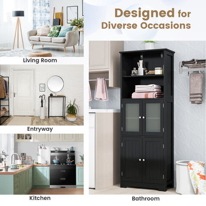 6-Tier Freestanding Bathroom Cabinet, Adjustable Shelves, Black Floor Cabinets at Gallery Canada