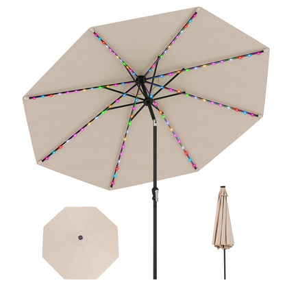 10 Feet Solar Patio Umbrella, 96 LED Lights, Tilt Adjustment, Beige Outdoor Umbrellas at Gallery Canada