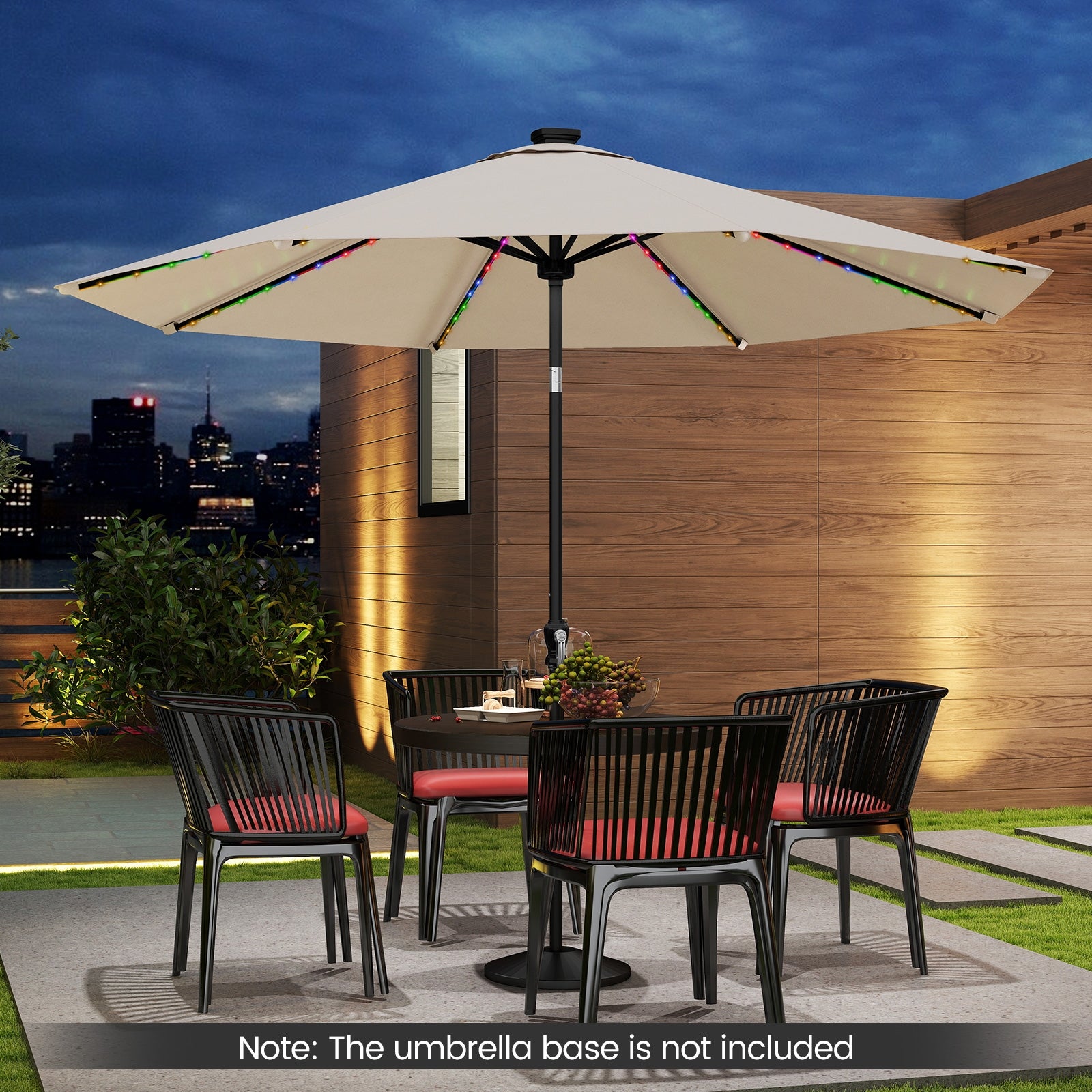 10 Feet Solar Patio Umbrella, 96 LED Lights, Tilt Adjustment, Beige Outdoor Umbrellas at Gallery Canada