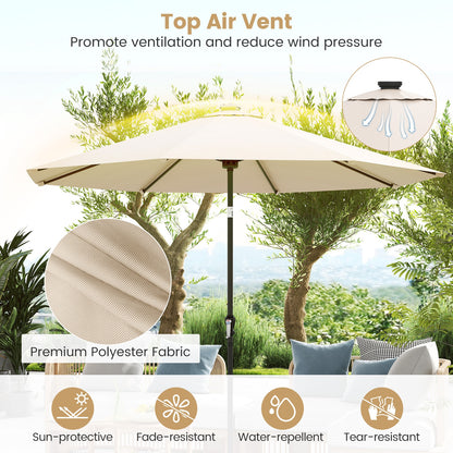 10 Feet Solar Patio Umbrella, 96 LED Lights, Tilt Adjustment, Beige Outdoor Umbrellas at Gallery Canada