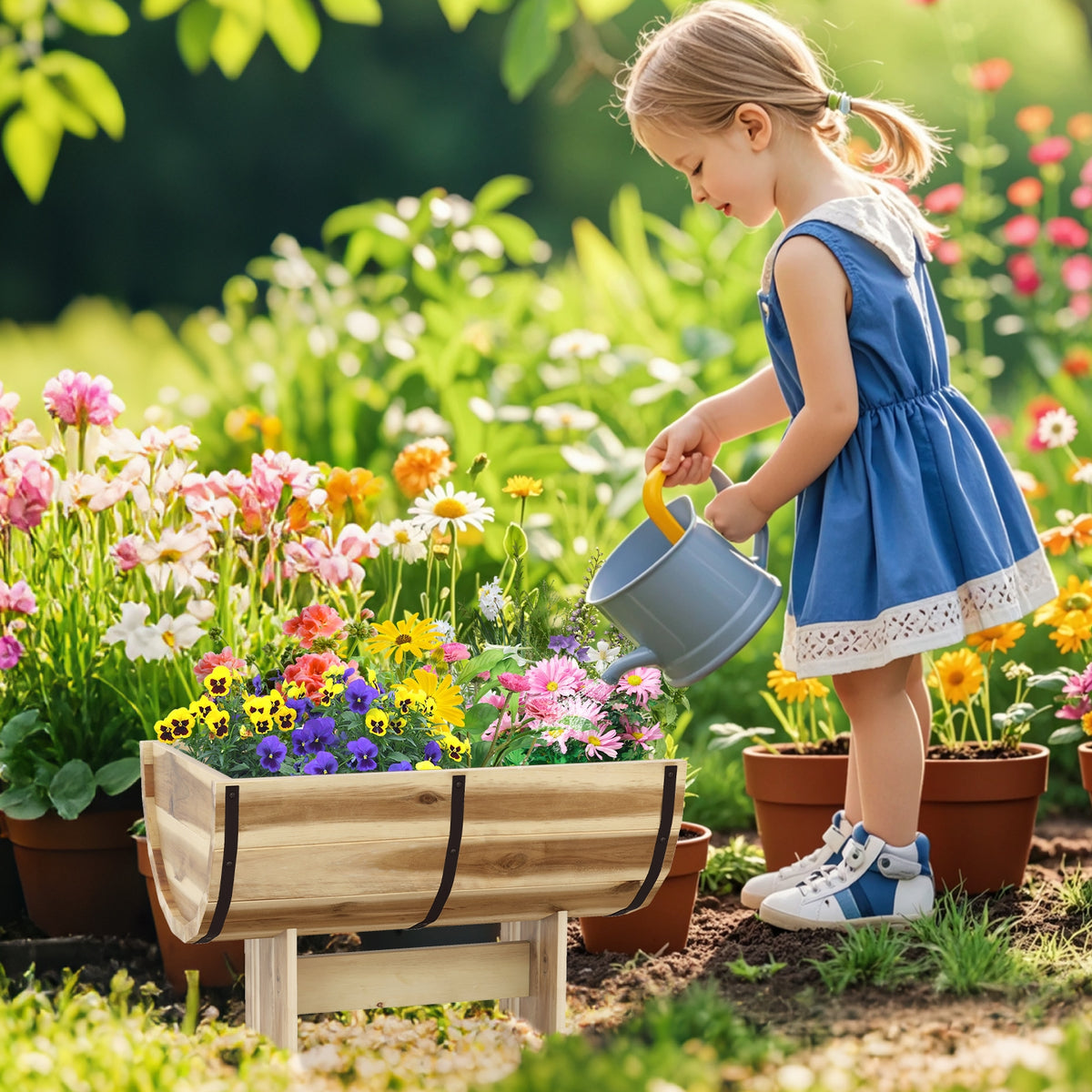Outdoor Wooden Planter With Legs, Natural Raised Garden Beds at Gallery Canada