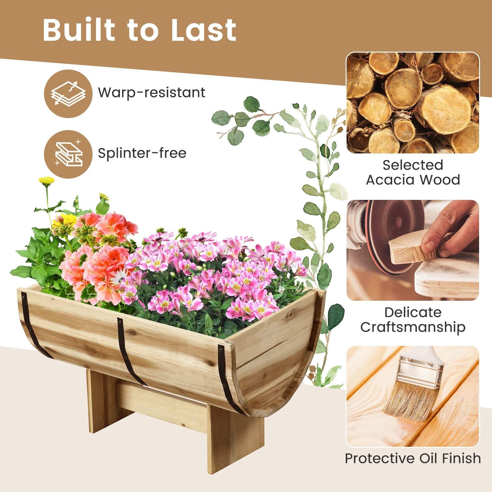 Outdoor Wooden Planter With Legs, Natural Raised Garden Beds at Gallery Canada