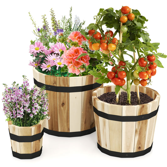 Outdoor Wooden Planter Box Set, 3 Pack, Natural Raised Garden Beds Natural at Gallery Canada