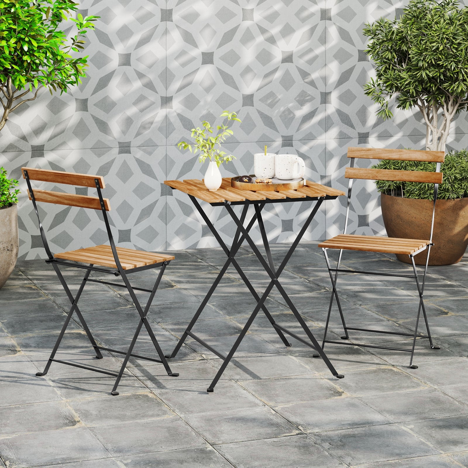 3 Piece Patio Bistro Set, Acacia Wood, Slatted Seat, Brown Patio Dining Sets at Gallery Canada