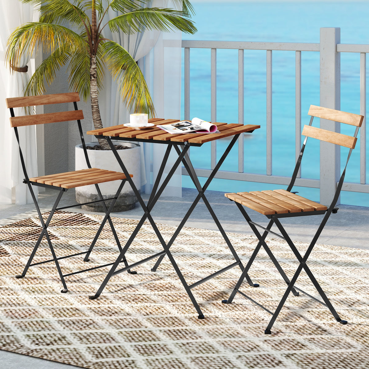 3 Piece Patio Bistro Set, Acacia Wood, Slatted Seat, Brown Patio Dining Sets at Gallery Canada