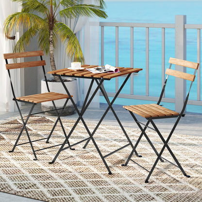 3 Piece Patio Bistro Set, Acacia Wood, Slatted Seat, Brown Patio Dining Sets at Gallery Canada