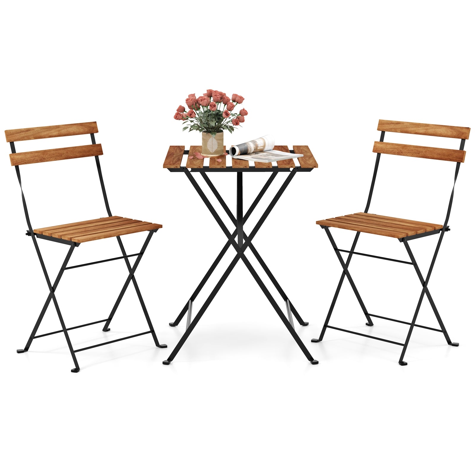 3 Piece Patio Bistro Set, Acacia Wood, Slatted Seat, Brown Patio Dining Sets at Gallery Canada