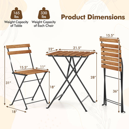 3 Piece Patio Bistro Set, Acacia Wood, Slatted Seat, Brown Patio Dining Sets at Gallery Canada