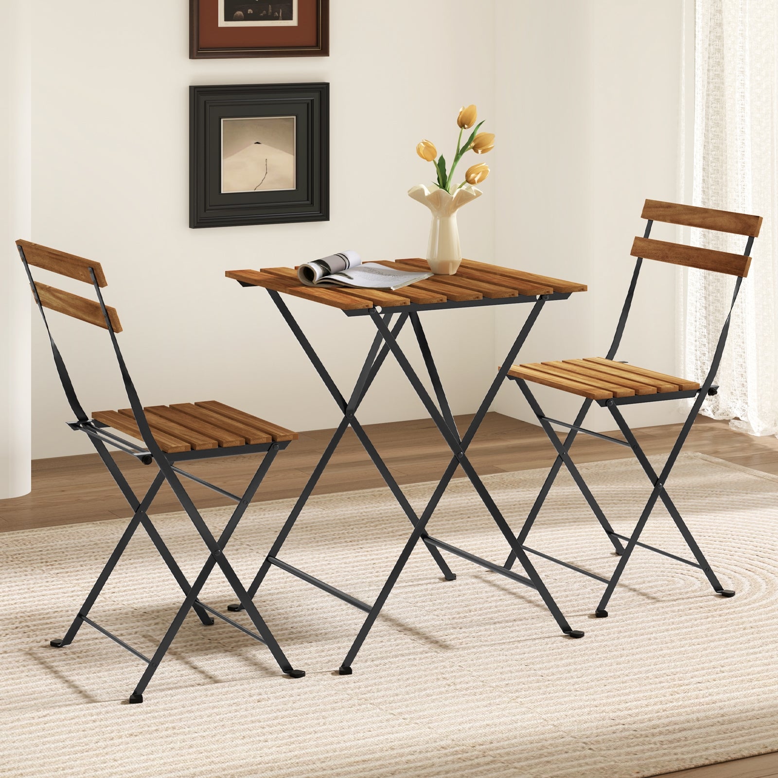 3 Piece Patio Bistro Set, Acacia Wood, Slatted Seat, Brown Patio Dining Sets at Gallery Canada