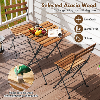 3 Piece Patio Bistro Set, Acacia Wood, Slatted Seat, Brown Patio Dining Sets at Gallery Canada