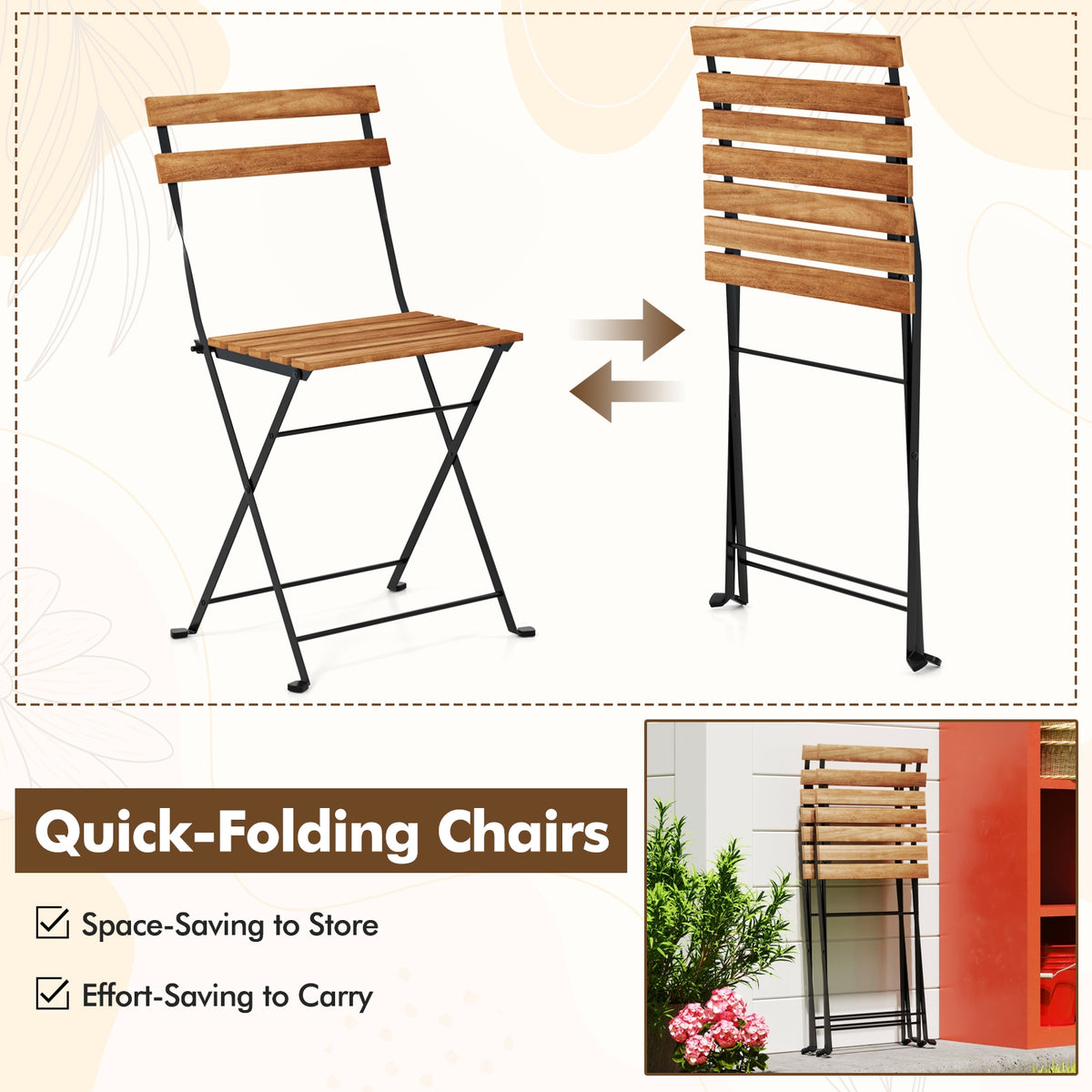 3 Piece Patio Bistro Set, Acacia Wood, Slatted Seat, Brown Patio Dining Sets at Gallery Canada