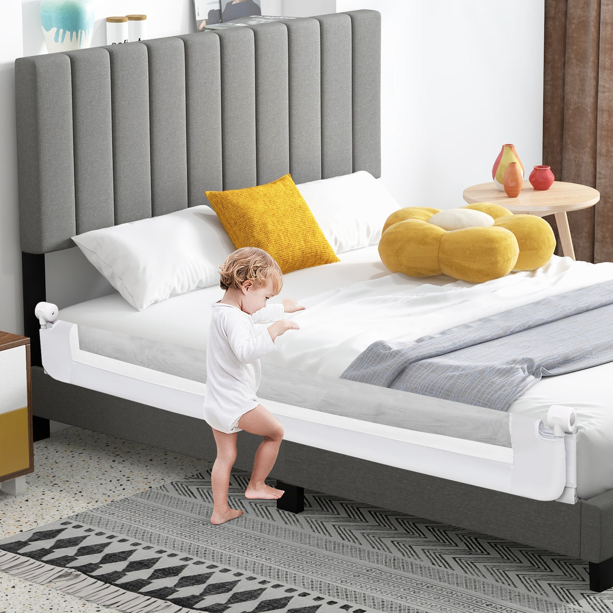 71-Inch Foldable Bed Rail, Adjustable Safety Strap, White Bed Rails at Gallery Canada