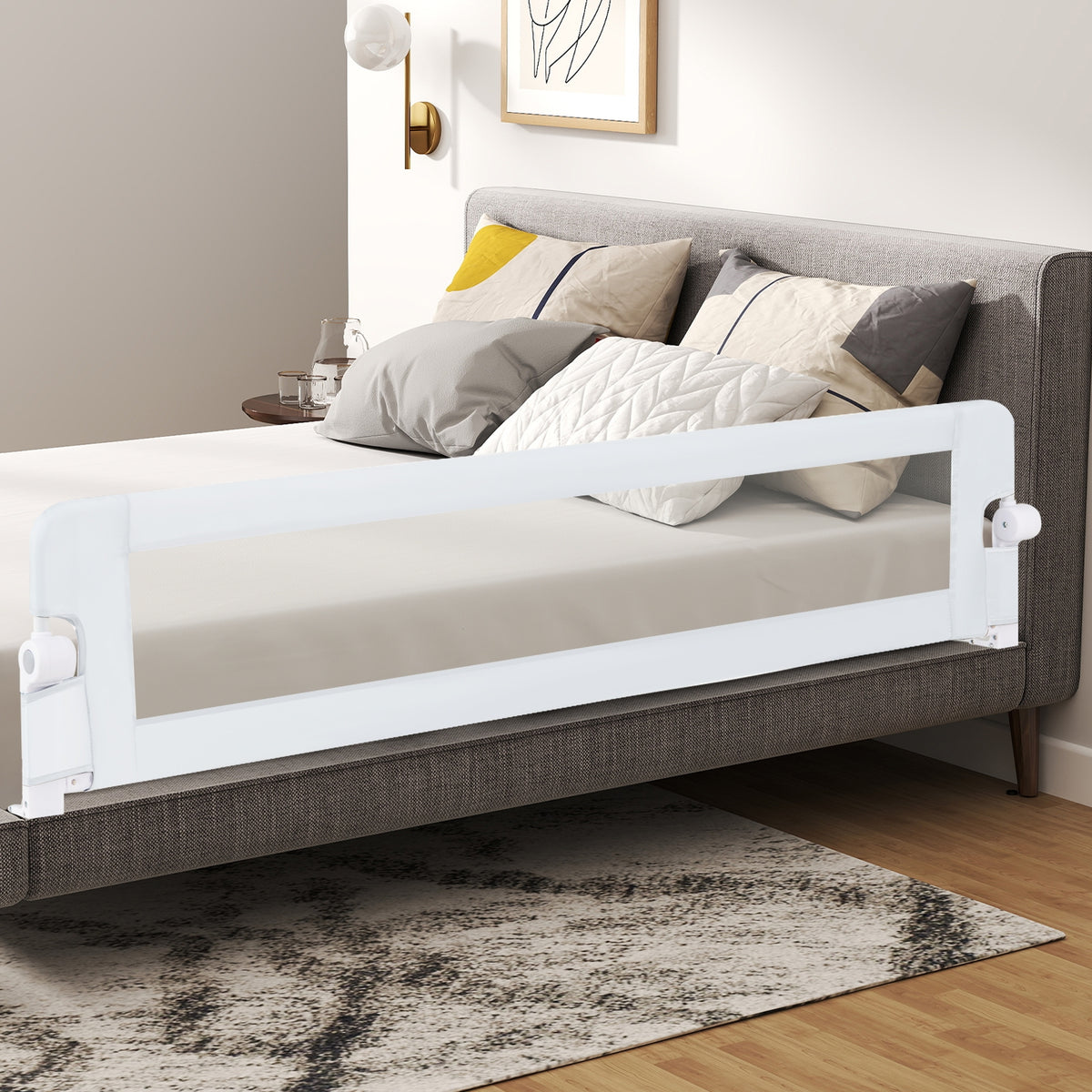 71-Inch Foldable Bed Rail, Adjustable Safety Strap, White Bed Rails at Gallery Canada