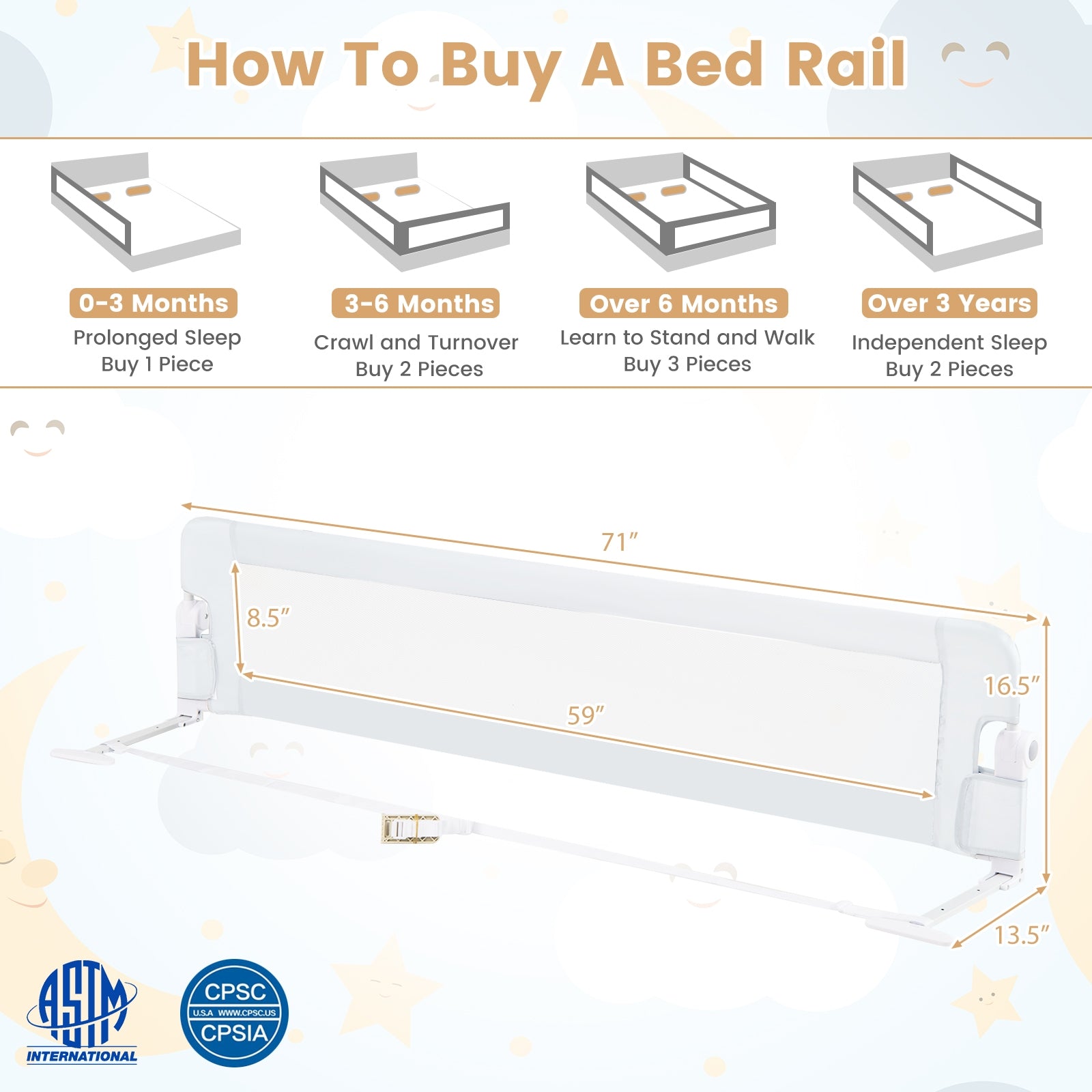 71-Inch Foldable Bed Rail, Adjustable Safety Strap, White Bed Rails at Gallery Canada