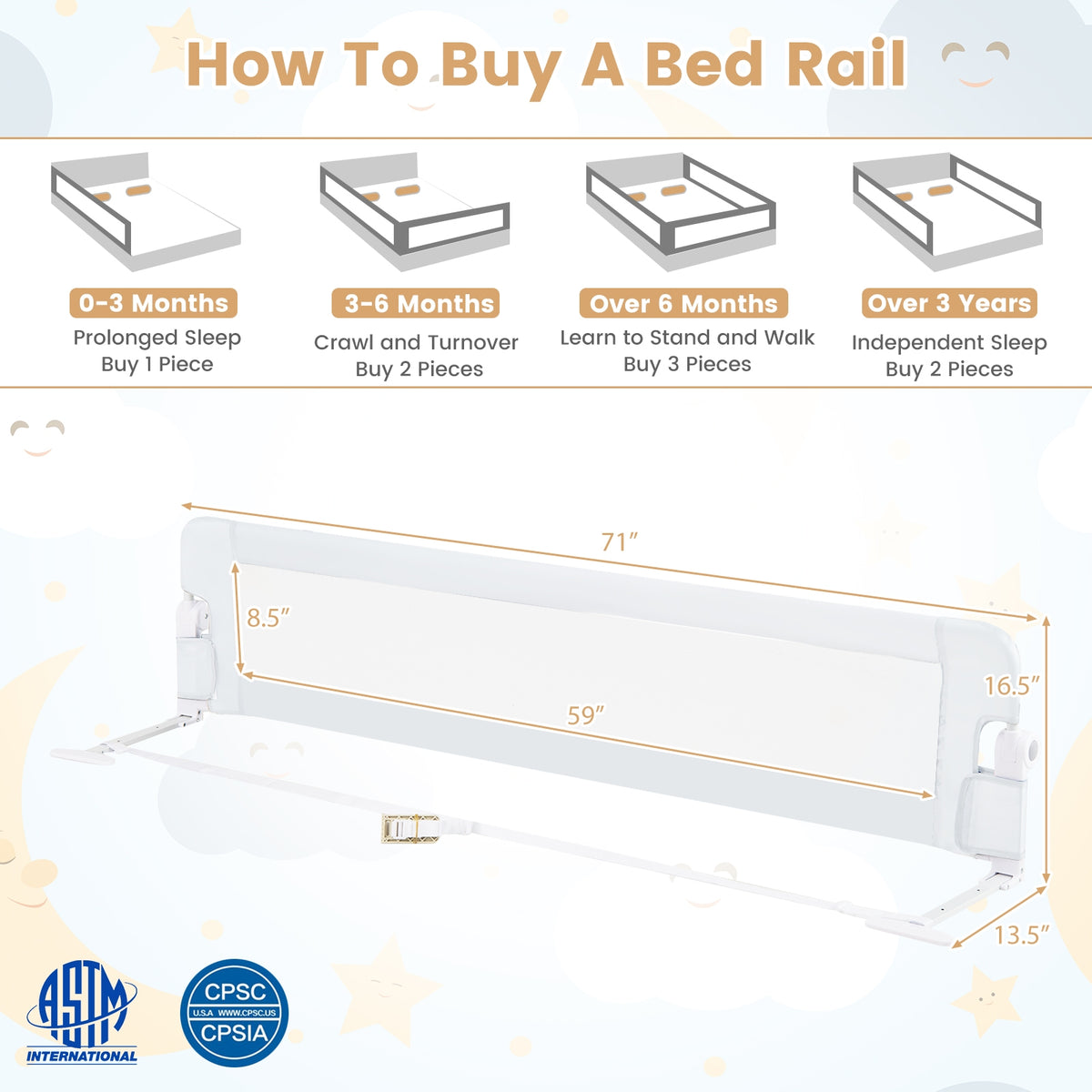 71-Inch Foldable Bed Rail, Adjustable Safety Strap, White Bed Rails at Gallery Canada