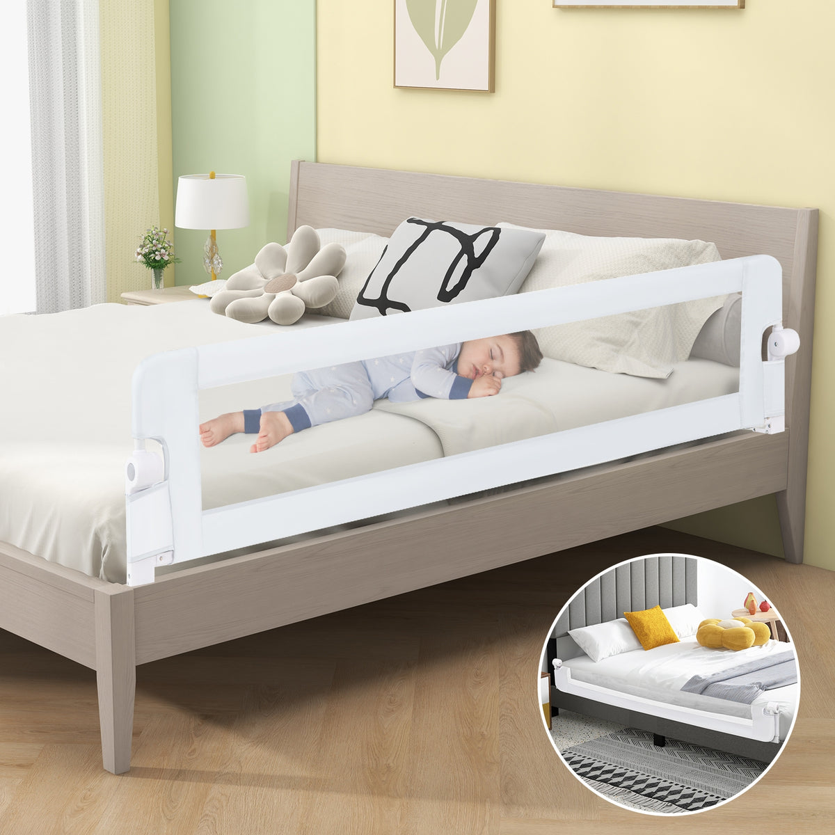 71-Inch Foldable Bed Rail, Adjustable Safety Strap, White Bed Rails at Gallery Canada