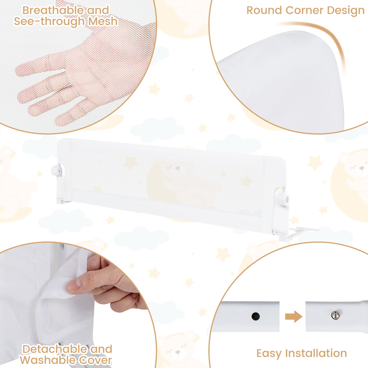 71-Inch Foldable Bed Rail, Adjustable Safety Strap, White Bed Rails at Gallery Canada