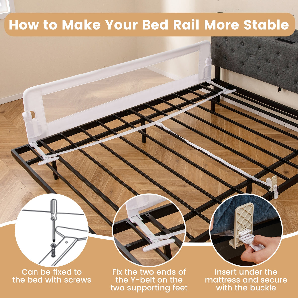 71-Inch Foldable Bed Rail, Adjustable Safety Strap, White Bed Rails at Gallery Canada