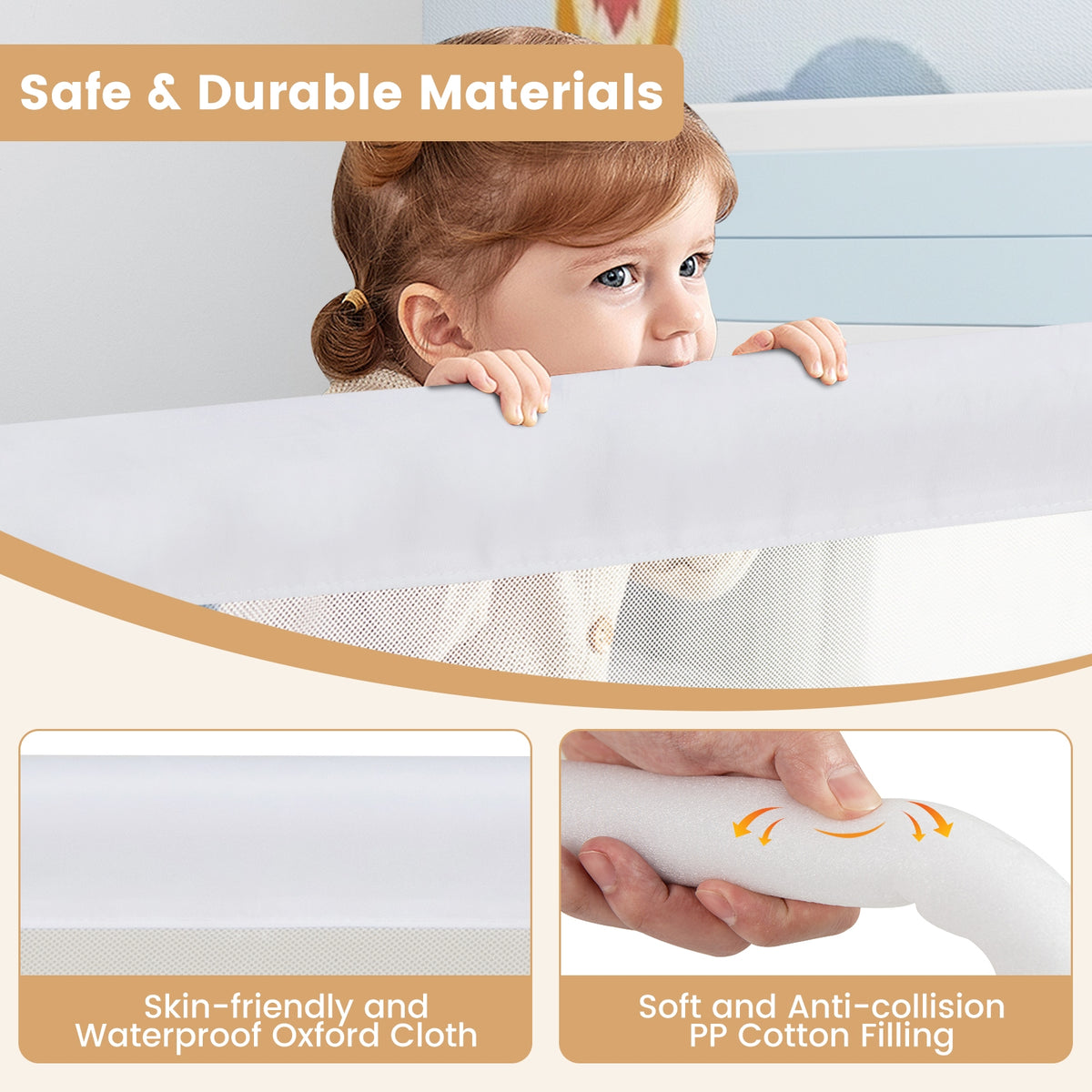 71-Inch Foldable Bed Rail, Adjustable Safety Strap, White Bed Rails at Gallery Canada