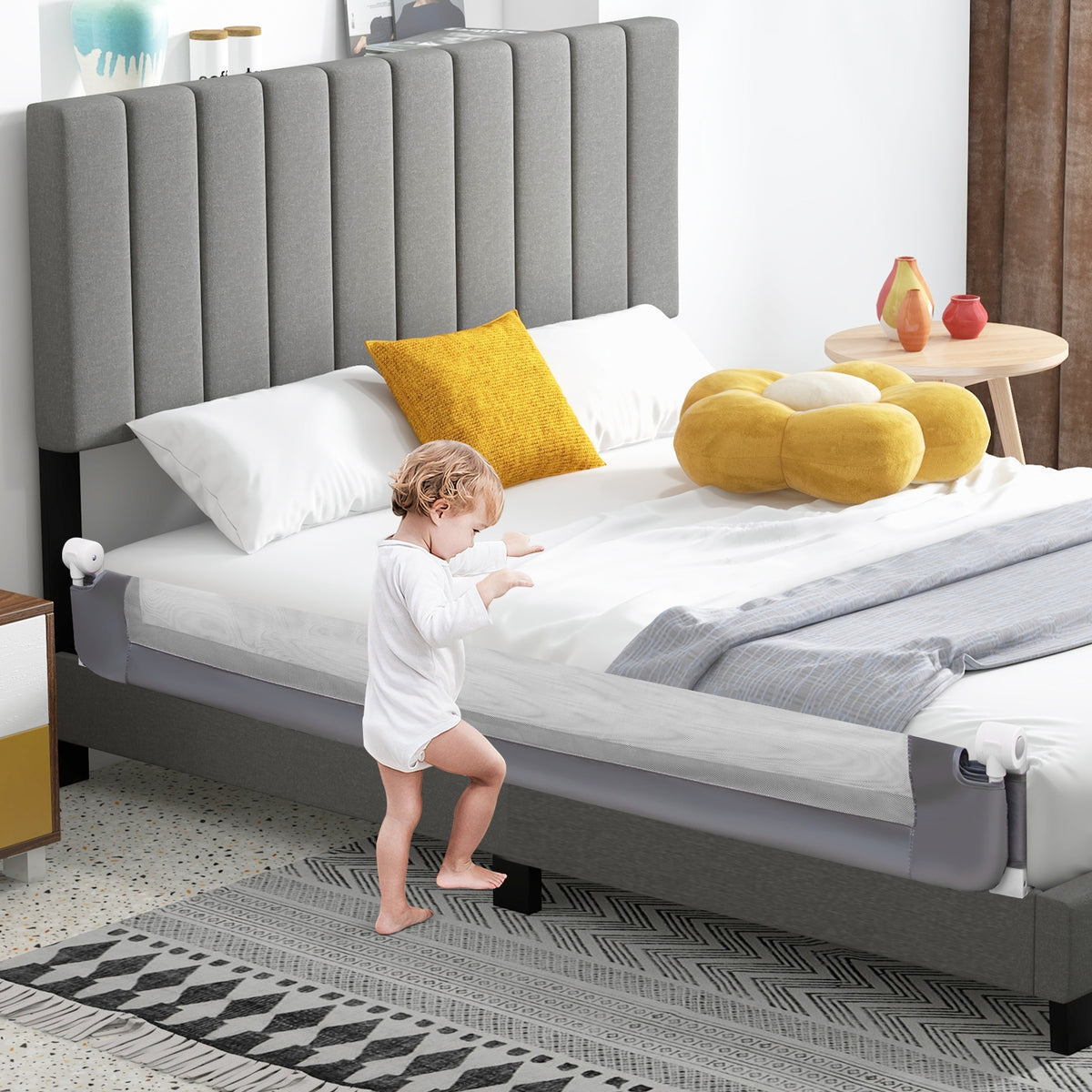 71-Inch Foldable Bed Rail, Adjustable Safety Strap, Gray Bed Rails at Gallery Canada
